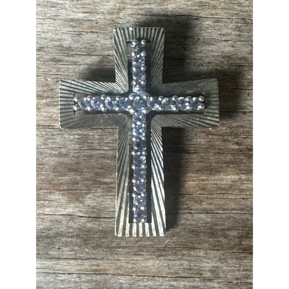 Vintage Sterling Silver Cross Pendant With Rhinestones - Picture 1 of 6